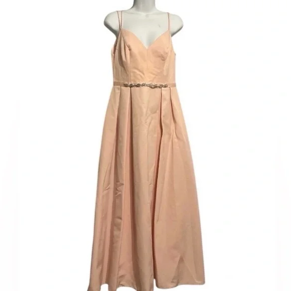 Oleg Cassini Blush Pink Formal Gown | Spaghetti Strap Maxi | Size 6 - Picture 11 of 11
